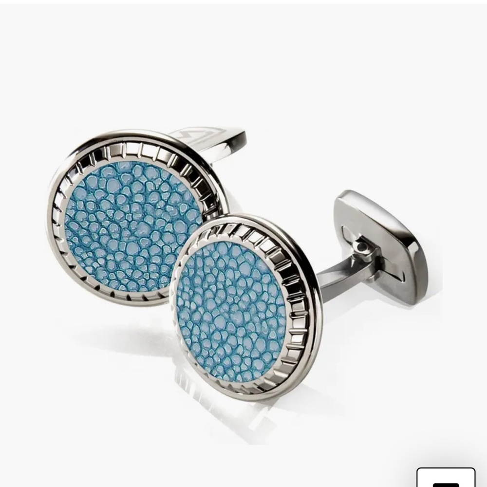 Blue Cuff Links with Silver Rim and Sparkling Stones